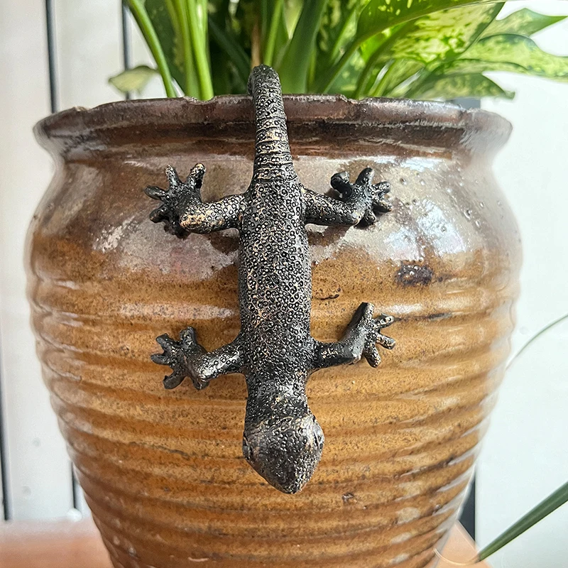 حديقة الزخرفية بوعاء شريك البرونزية أبو بريص اناء للزهور الحلي خمر البرونزية أبو بريص زارع وعاء المعانقة اناء للزهور قلادة #2