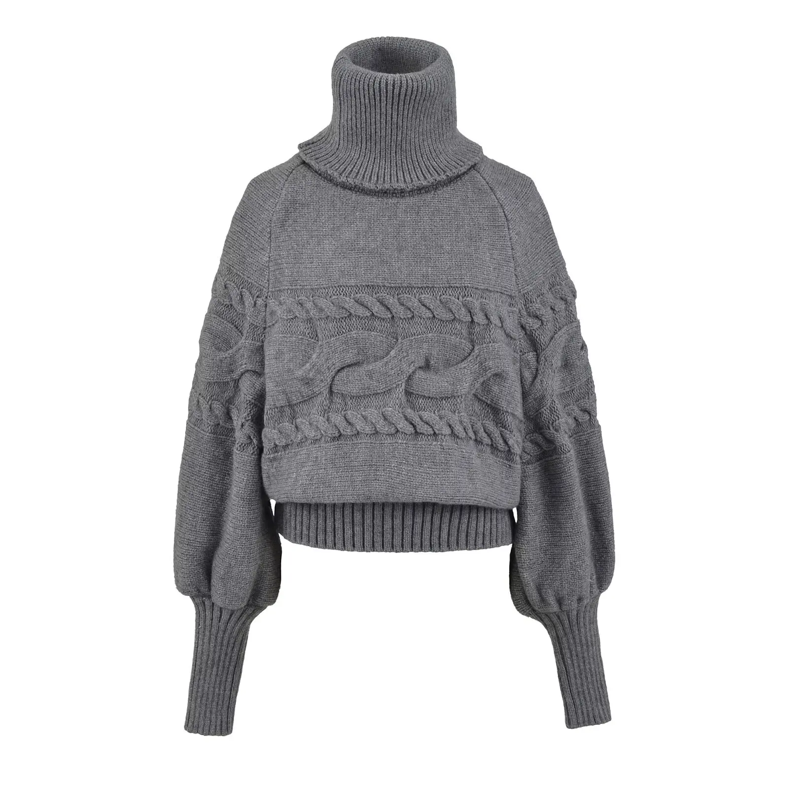 Luźny sweter z golfem damski jesienno-zimowy dwuczęściowy zestaw z odpinanym szalikiem Sensation ey dzianinowy top