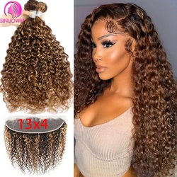 Highlight Water Wave Bundles With Closure Remy Human Hair Extension Human Hair Bundles With 13x4 4x4 Lace Closure For Women