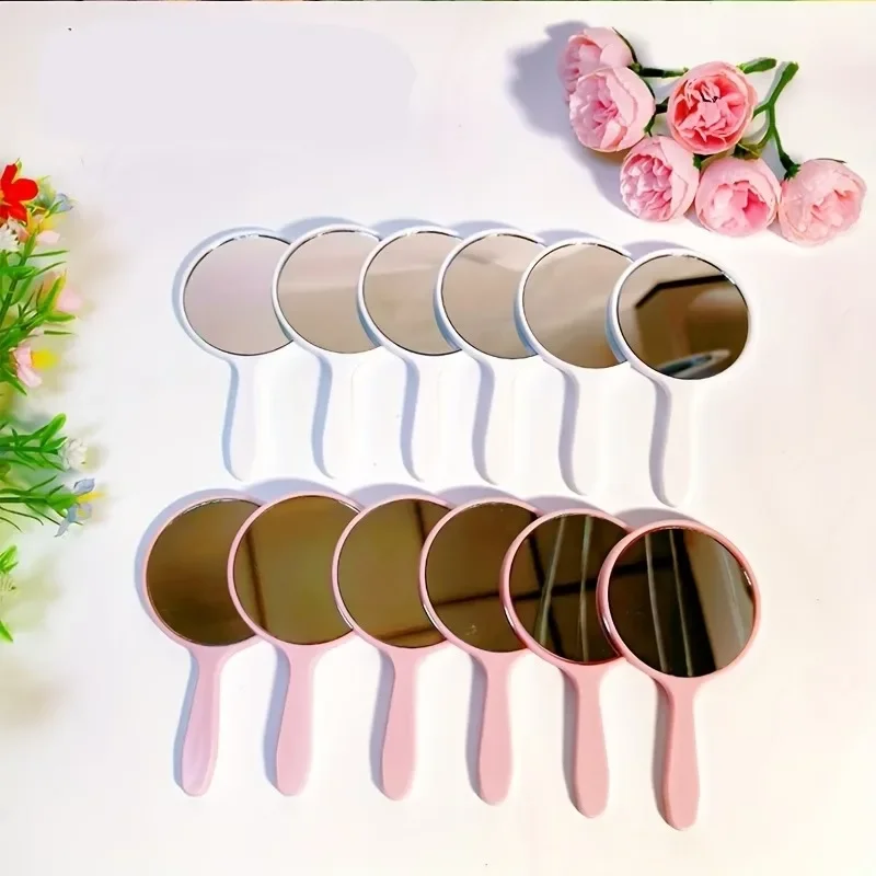 25pc Round Handheld Mirror with Handles Portable Mini Pocket Makeup & Beauty Compact Touch-up Mirror Bulk Student Dormitory Gift