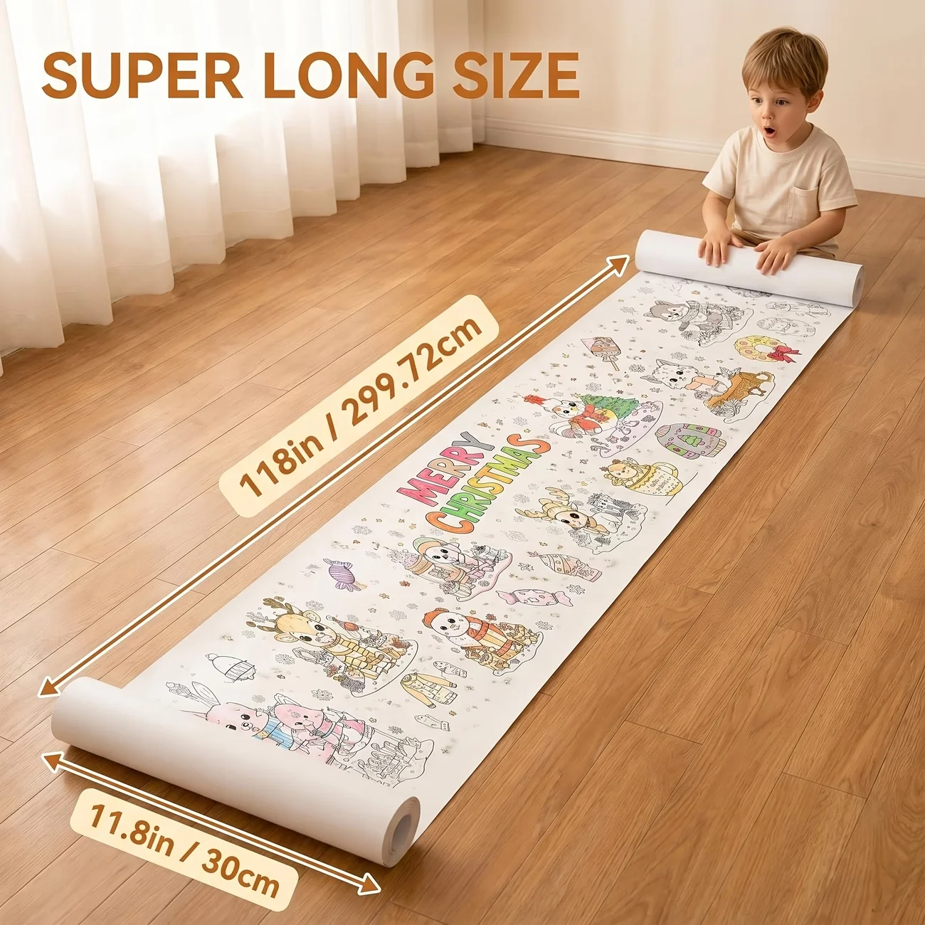 3m Christmas Cartoon Cute Pets Children's Doodle Coloring Scroll, DIY Coloring Paper for Toddlers and Teenagers Aged 3+, Children's Fun Line Art with Rabbit, Squirrel, Fox Christmas Elements, Children's Art Enlightenment and Educational Craft Materials, Does Not Damage Walls, Can Be Cut Freely, Cultivates Hands-On Skills and Aesthetic Creativity, Ideal Gift for Christmas, Birthdays, Back-To-School Season, Holiday Parties, and Early Education
