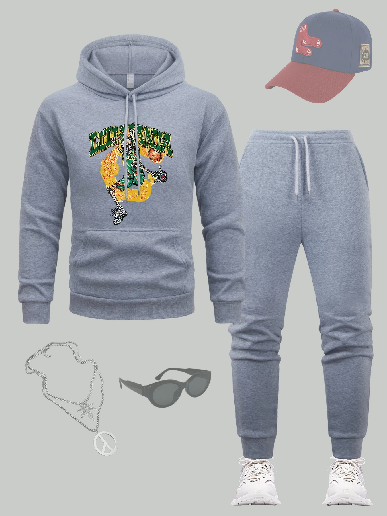 

Lithuania Skeleton Playing Basketball Printing Men Hoodie Casual 0-Neck Pullover Set Autumn Comfy Sweatpants Fleece Sports Suits