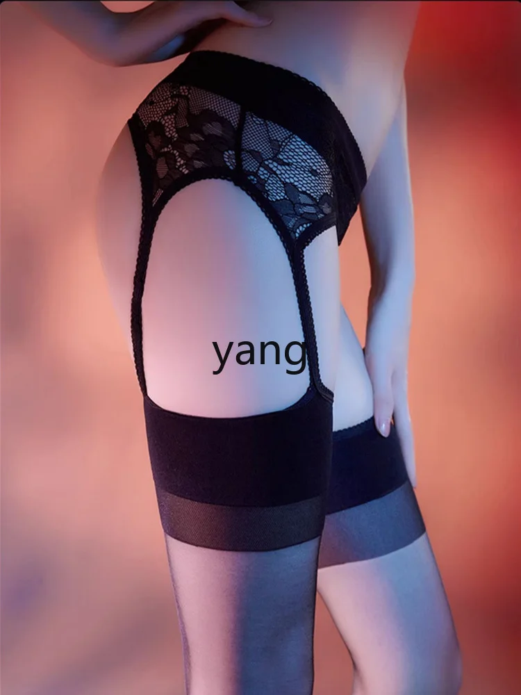 LMM black stockings suspenders integrated stockings women's ultra-thin hollowed-out high-grade silky half-over-the-knee