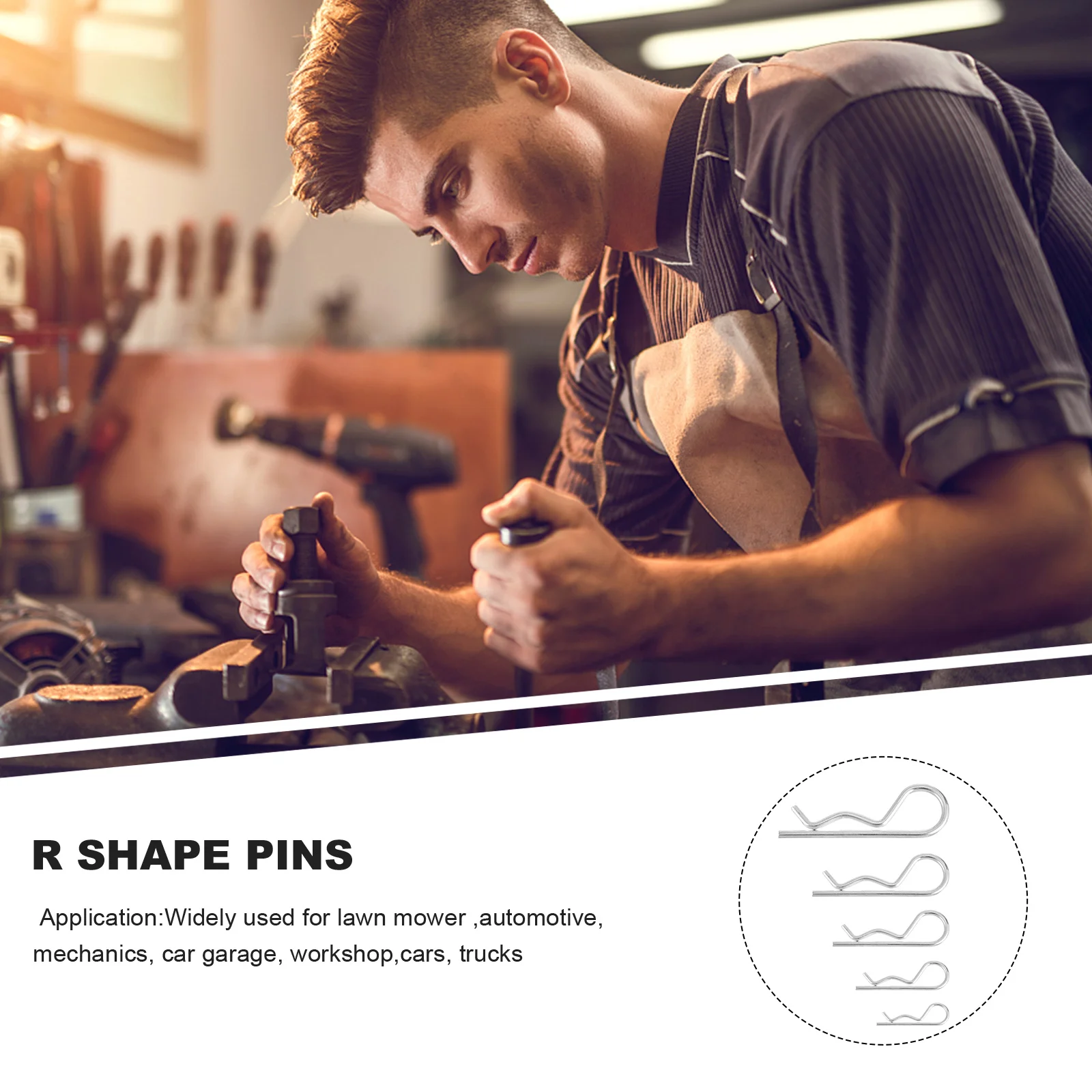 

20pcs Carbon Steel R Shape Pin Spring Cotter Clip For Lawn Mower Automotive Workshop Fixing Fastener Hitch Pin