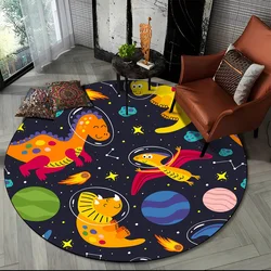 Cartoon Dino Cute Dinosaur Space Children Round Carpet Rug for Living Room Bedroom Chair Decor,Pet Area Rug Non-slip Floor Mat