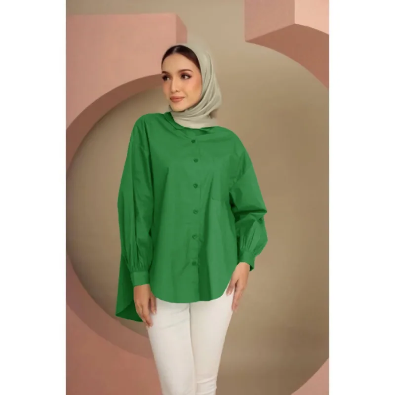 Blusa muçulmana para as mulheres, blusa muçulmana, abayas, manga longa, cor sólida, single-breasted, solto, casual, abaya