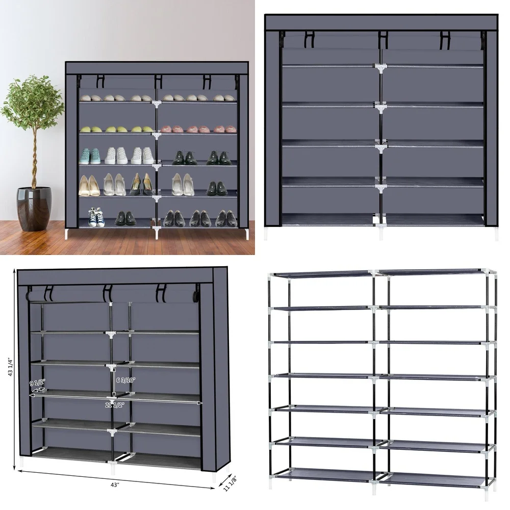

6-уровневая полка для обуви, органайзер для хранения, емкость 36 пар, двухрядная регулируемая портативная полка для обуви для шкафа, прихожей, экономия места
