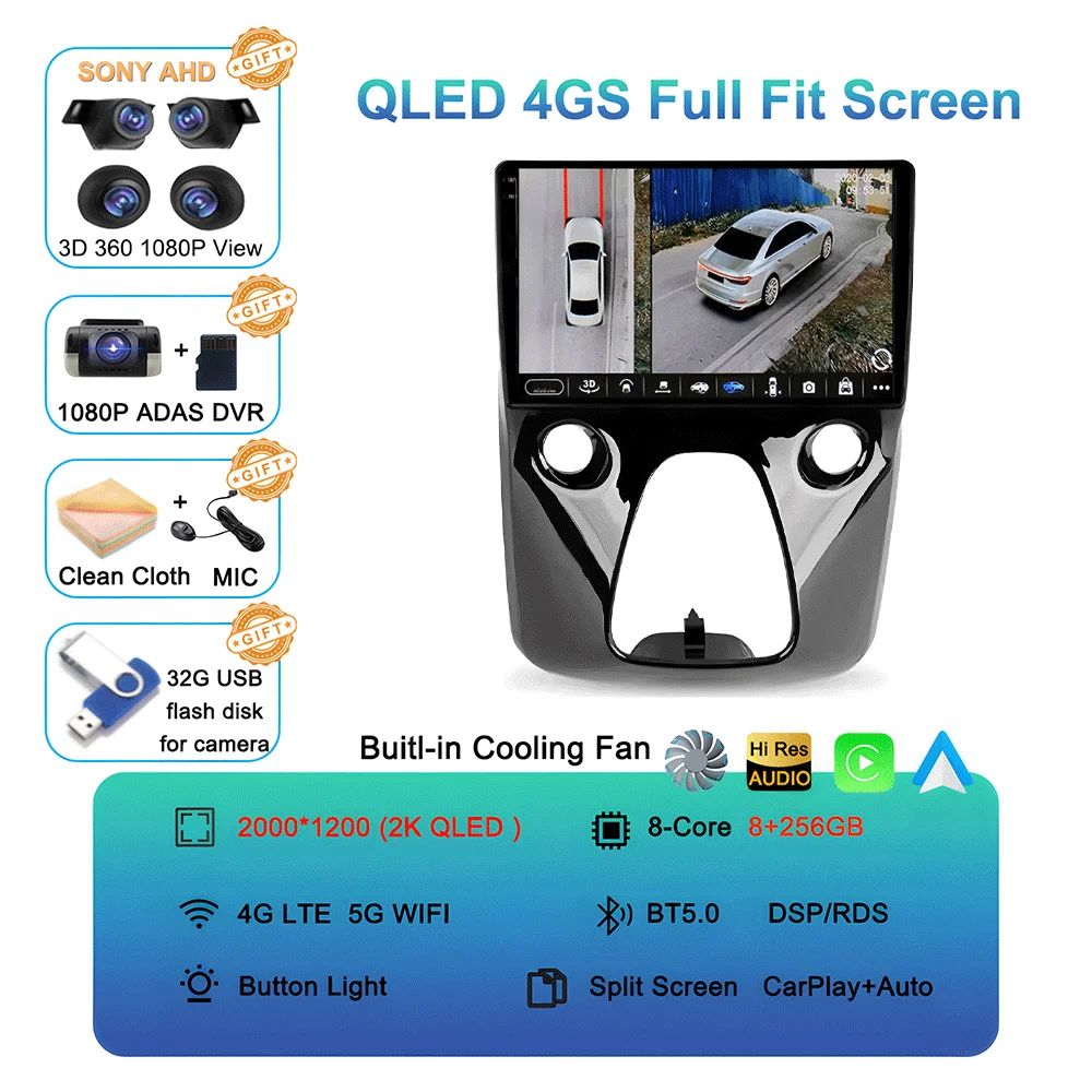 For Toyota Aygo / Peugeot 108 / Citroen C1 2014+ Android 16 CarPlay Car Radio Multimedia Video Player GPS Navigation 2 Din image 3