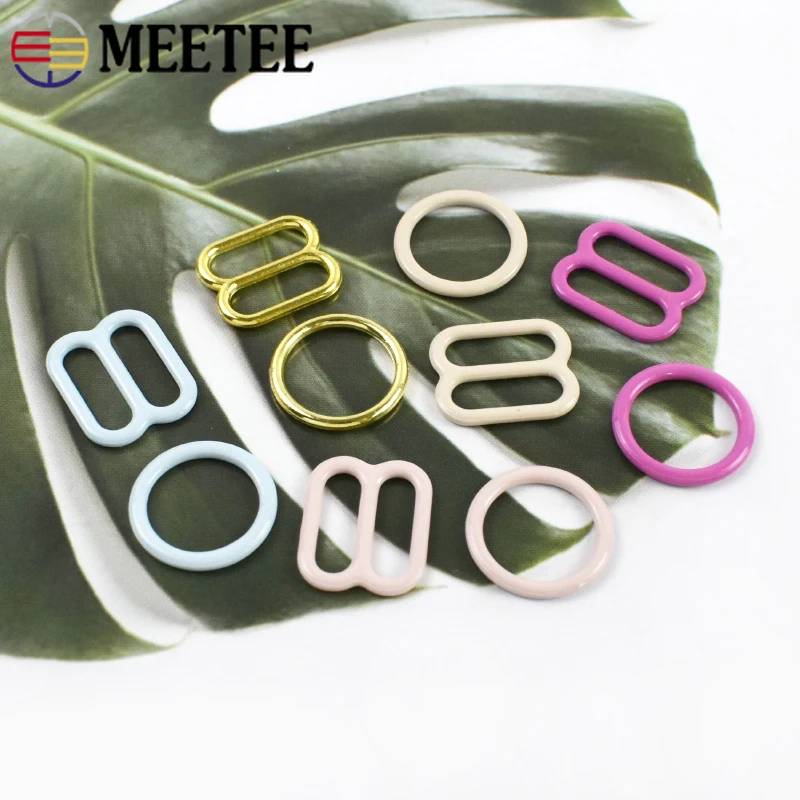 

50/100Sets 10mm Metal O Ring Buckles for Underwear Shoulder Bra Strap Adjust Tri-glide Slider DIY Garment Sewing Accessories