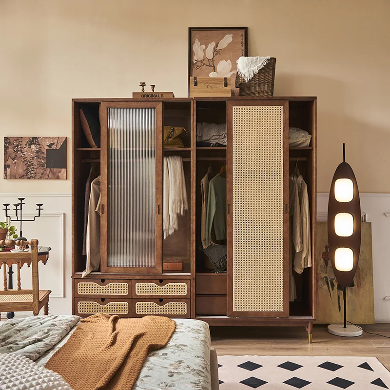 Armarios De almacenamiento De ratán, puertas correderas De madera, organizador para niñas, armarios, Ropa, muebles portátiles