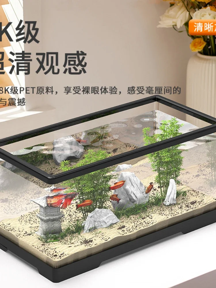 Tank Household Desk Living Room Small TV Cabinet next to Super White Ecological Filter Deep Water Turtle Jar Turble Box