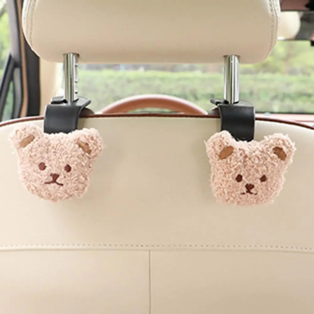 

Bump-resistant Car Hook Adorable Plush Bear Car Seat Back Hook with Decorative Pendant for Storage Organization Auto Cartoon Car