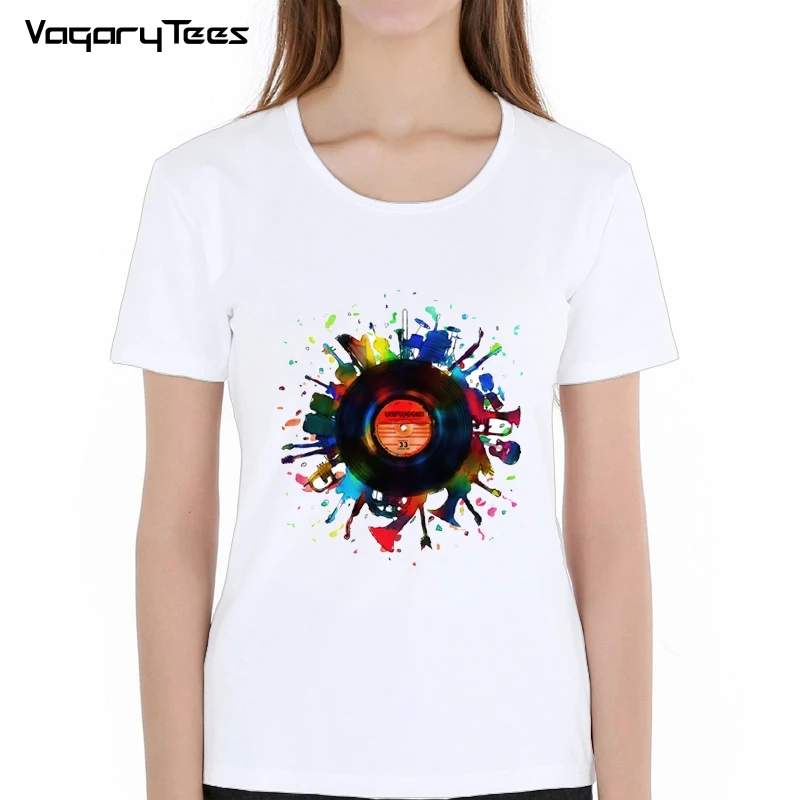 New Arrivals 2022 Creative Vinyl Record Disc T-Shirt Women's Retro Music DJ T Shirt Summer Hipster Hip Hop Cool Tee Shirts Tops