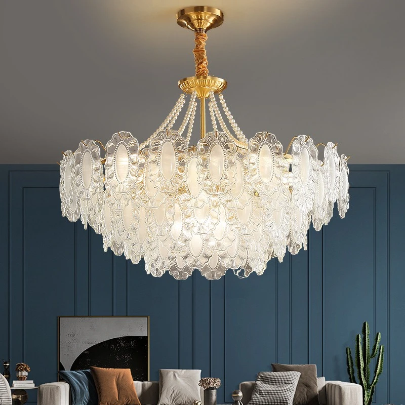 

All copper modern cream style light luxury French living room dining room bedroom study crystal glass chandelier