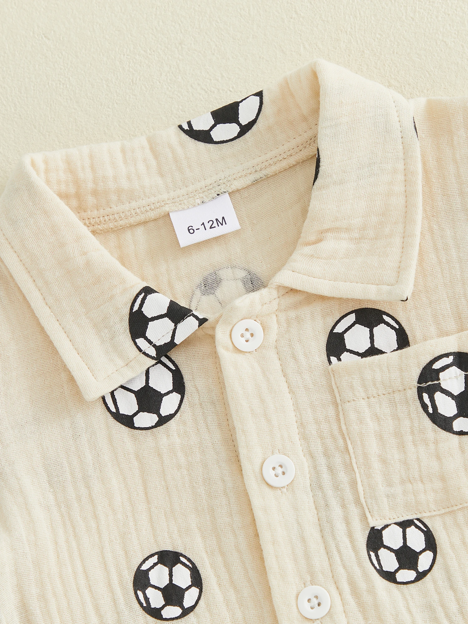 

Boys Cotton Linen Outfit with Football Print Short Sleeve Button Down Lapel Shirt and Elastic Waist Shorts - 2-Piece Summer