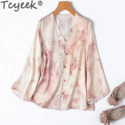 Tcyeek 100% Prawdziwy Jedwab Morwowy Koszula Eleganckie Koszule Dla Kobiet 2024 Letnie Ubrania Damskie Topy Chiński Styl Top Camisa Feminina