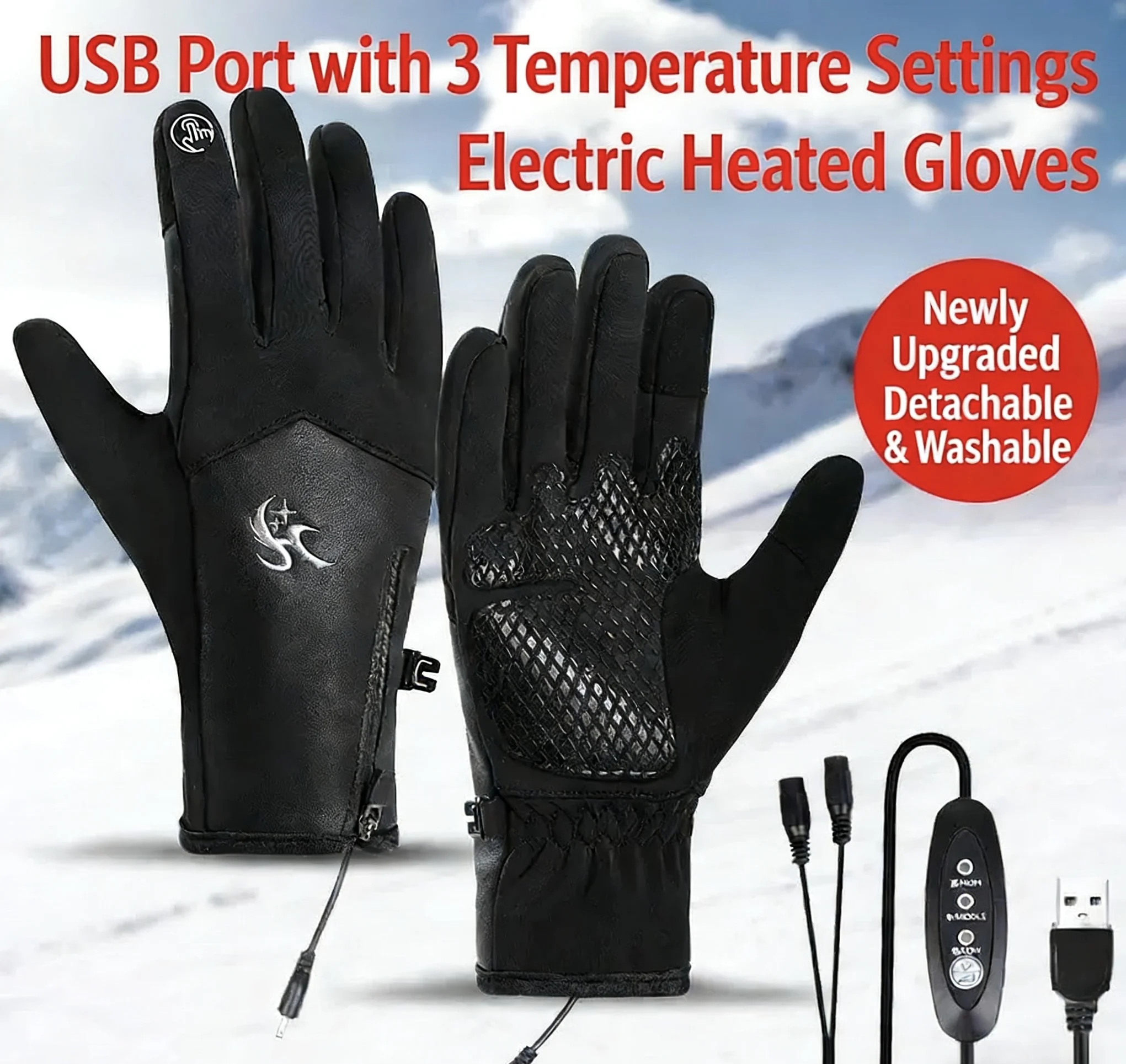 

USB 3-level Temperature Control Smart Heated Gloves Winter Outdoor Anti-slip Waterproof Windproof Cycling Gloves Sports Gloves