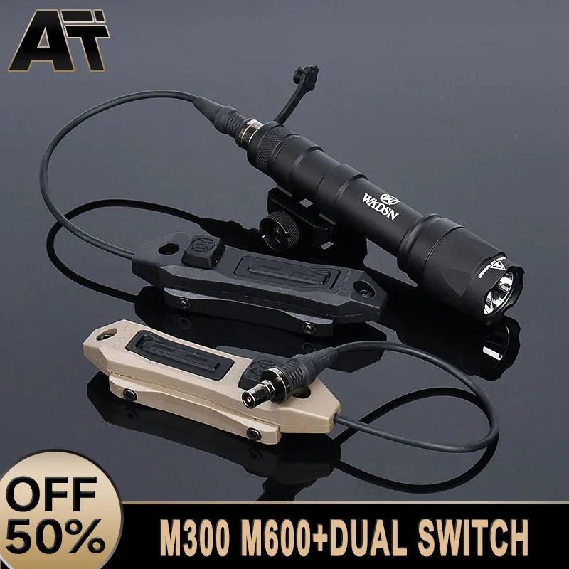 WADSN M300/M600 Flashlight White Scout LED Lighting Tactical Air Gun Dual Function Pressure Button Switch Suitable For 20mm Rail