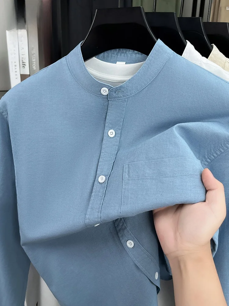 

Rn Casual Cotton Linen Long Sve irt Loose Fit Stand Collar Men's Faion Top Breathable Stand Sle Autumn Wear