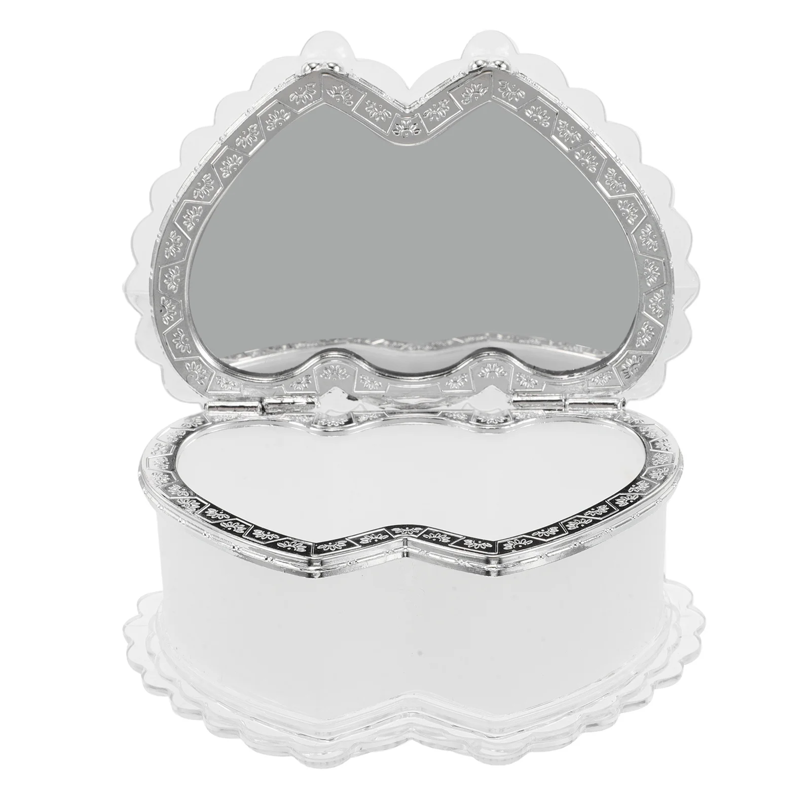 

Double Heart Jewelry Box Kids Cute Plastic Storage Case With Mirror Compartment Organizer For Rings Necklaces Earrings