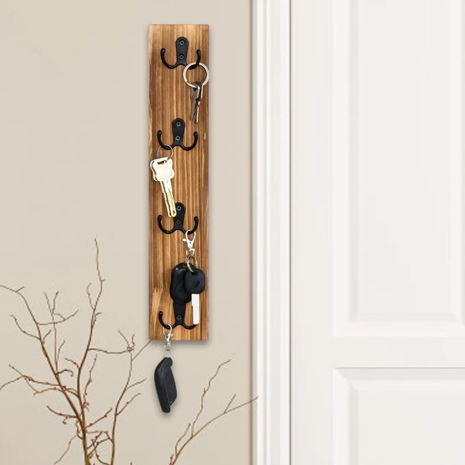 

Wall Mounted Key Holder Vertical Space Saving with Hooks Hanger Key Organizer for Garage Home Apartment Wallets Pet Leashes