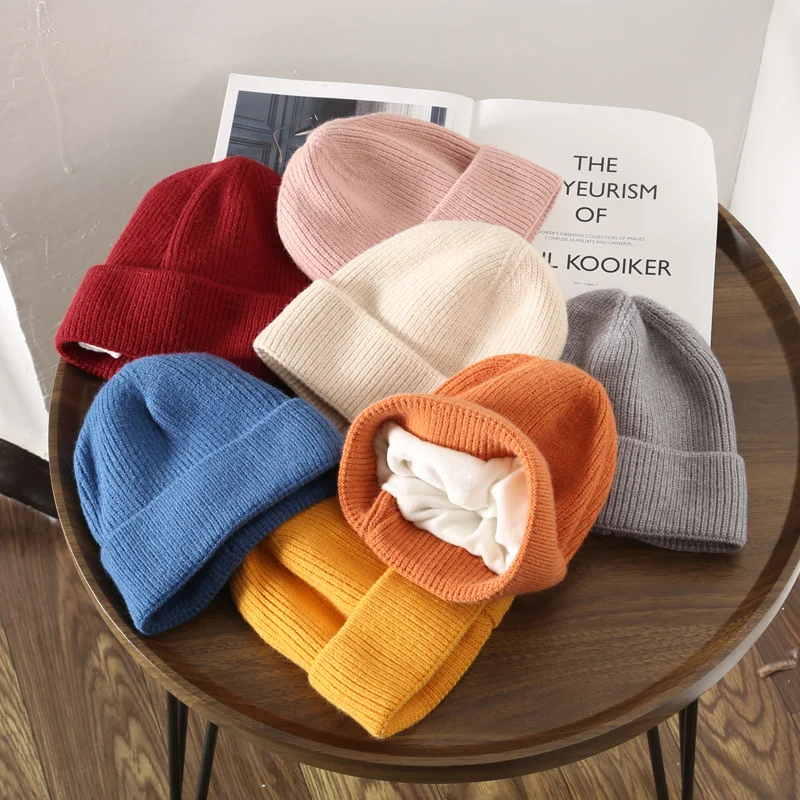 

Winter Hats For Women Men Beanies Knitted Solid Cute Hat Autumn Female Beanie Caps Outdoor Add Fur Lining Warm Sports Hats