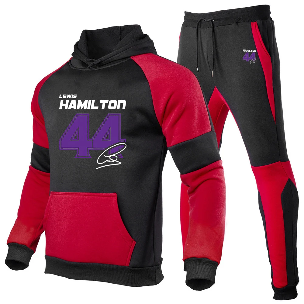 Lewis Hamilton Digital 44 Print 2025 Men's New Patchwork Color Set Spring And Autumn Warm Casual Hoodie + Sports Pants Suit