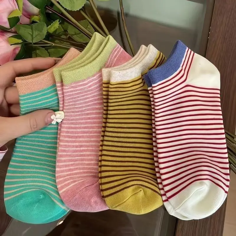 5/10 Paar gestreifte kurze Socken für Damen, Sommer, leicht, atmungsaktiv, modisch, koreanische Version, Dopamin-Stil, Freizeitsocken – Detail 11