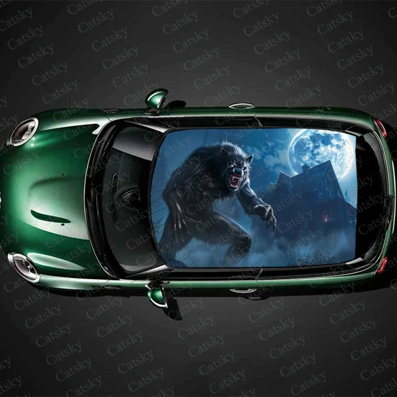 Terrifying Werewolf Car Roof Sticker Wrap Racing SUV Accessories Packaging Painted PVC Custom Car Graphic Decal