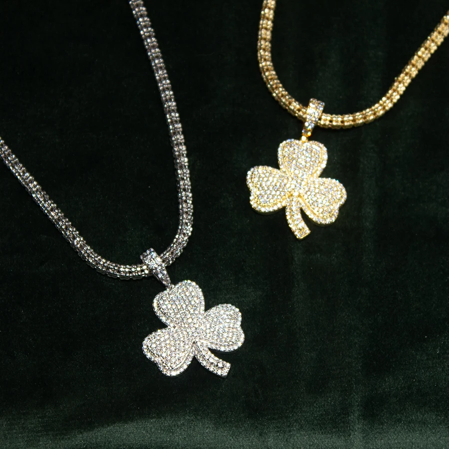 

S925 Серебро Полный Муассанит D Цвет vvs Кулон Конюшина Алмаз Белое Золото Ожерелья для Женщин Девочек Ювелирные Изделия Подарок