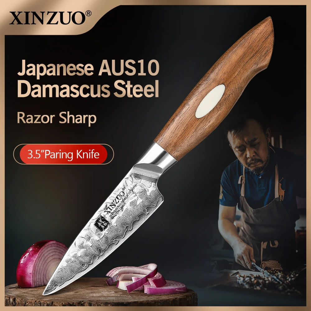 XINZUO 3.5 Inches Fruit Knife 67 Layers Japan AUS10 Damascus Stainless Steel Ergonomic Handle  High Quality Kitchen Knives