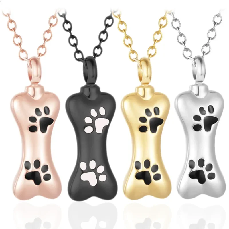 Memorial Pet Dog Cat Dog Bone Ash Pendant Stainless Steel Bone Ash Shape Paw Print perfume Bottle Necklace Jewelry