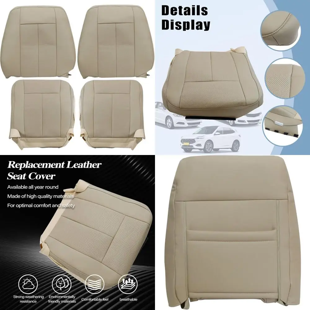 

Driver and Passenger Bottom and Top Lean Back Perforated Leather Seat Covers Tan Compatible with Ford Expedition 2007 2008 2009