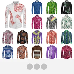 Polynesian Tribal Samoan Totem Tattoo Samoa Prints Men's Long Sleeve T-Shirt Loose Casual Shirt Long Sleeve Holiday Beach Party