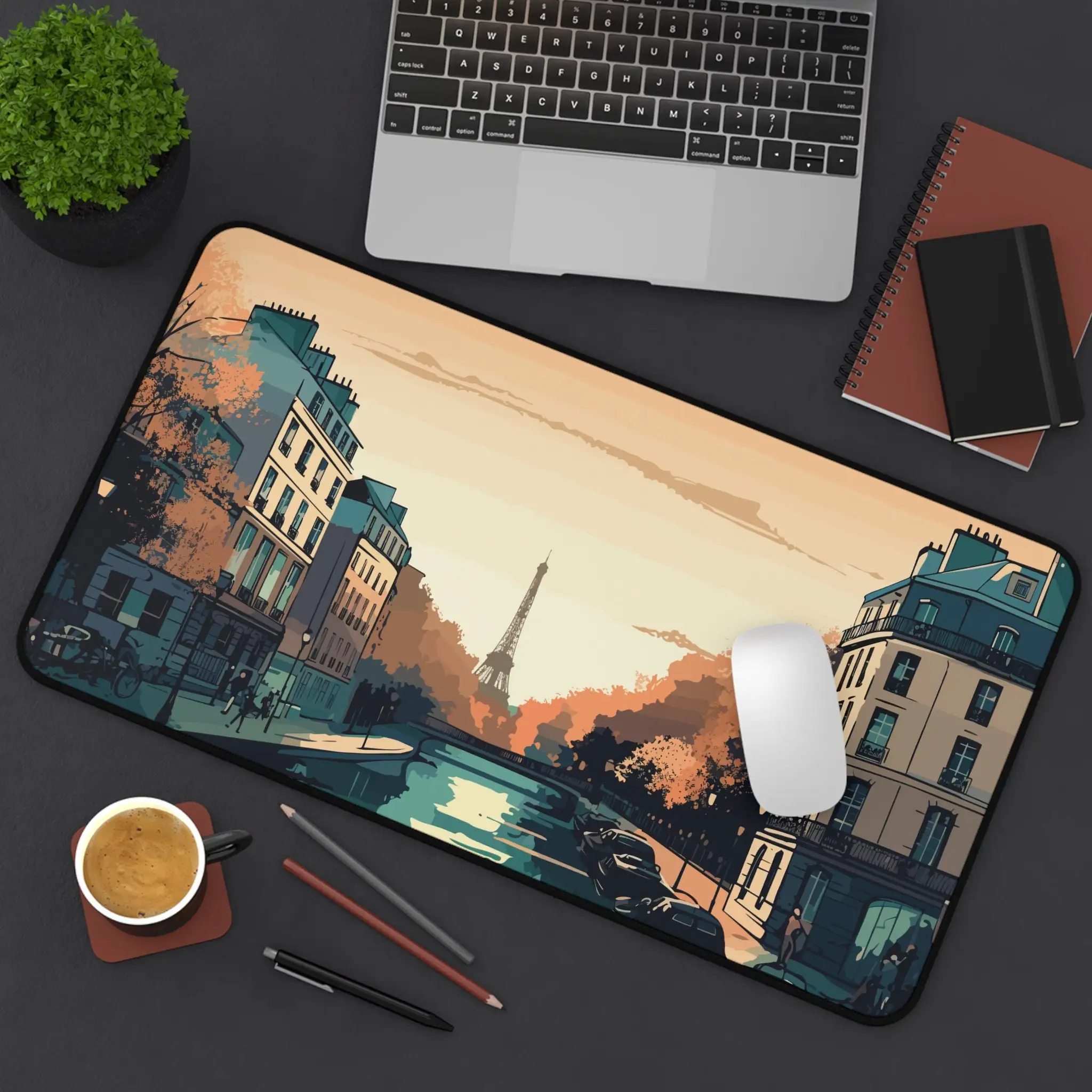 

Landscape Painting Mouse Pad XXL, Eiffel Tower Cityscape Anti-Slip Gaming Mouse Pad, French Desk Decoration for Work and Gaming