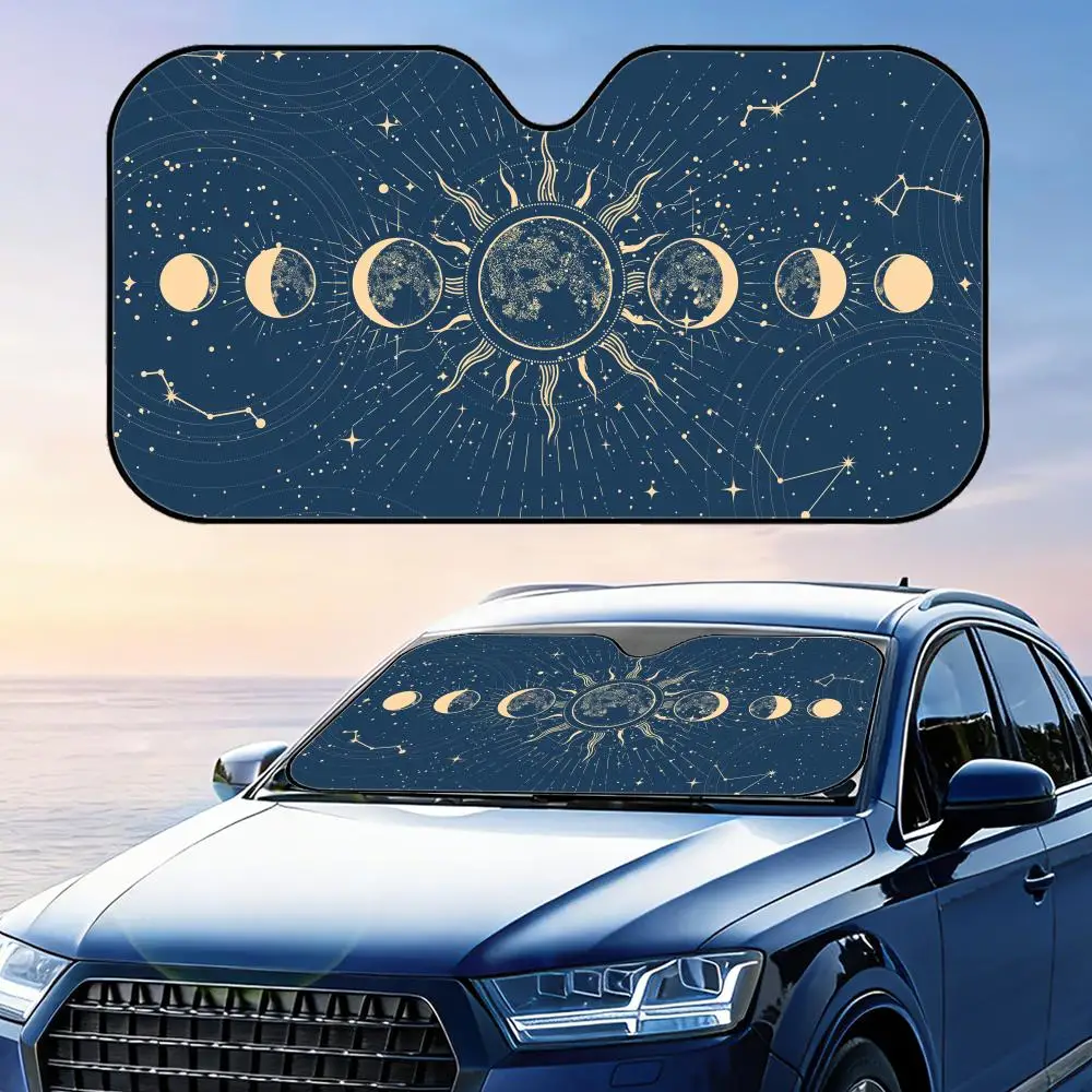 Moon Phase Starry Sky Sun Visor Foldable Universal Car Windshield Sun Shade UV Protection Heat Insulation Foldable Cover