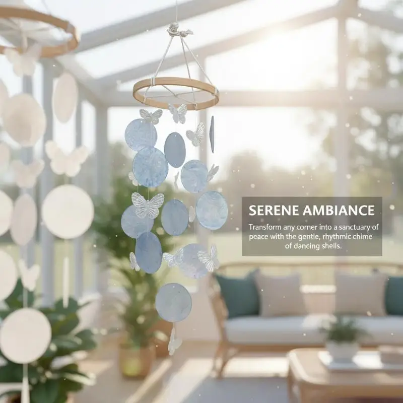 New Creative Hanging Moon Wind Chimes Natural Shells With Crisp Ringtones Dream Catchers Home Decoration Circle Shells Pendant