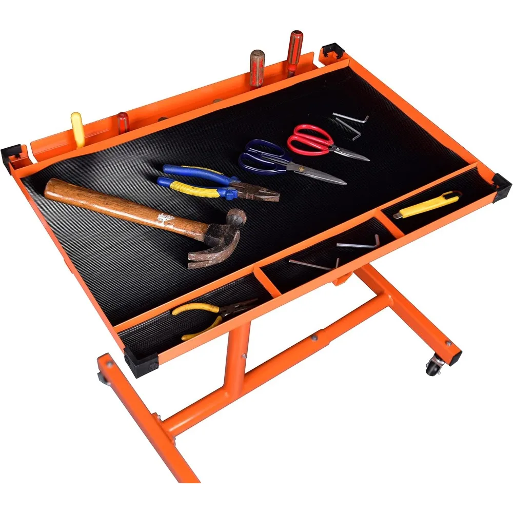 Mechanic Rolling Tool Tray with Drawer Work Table, 34.25-46.85 in, Orange