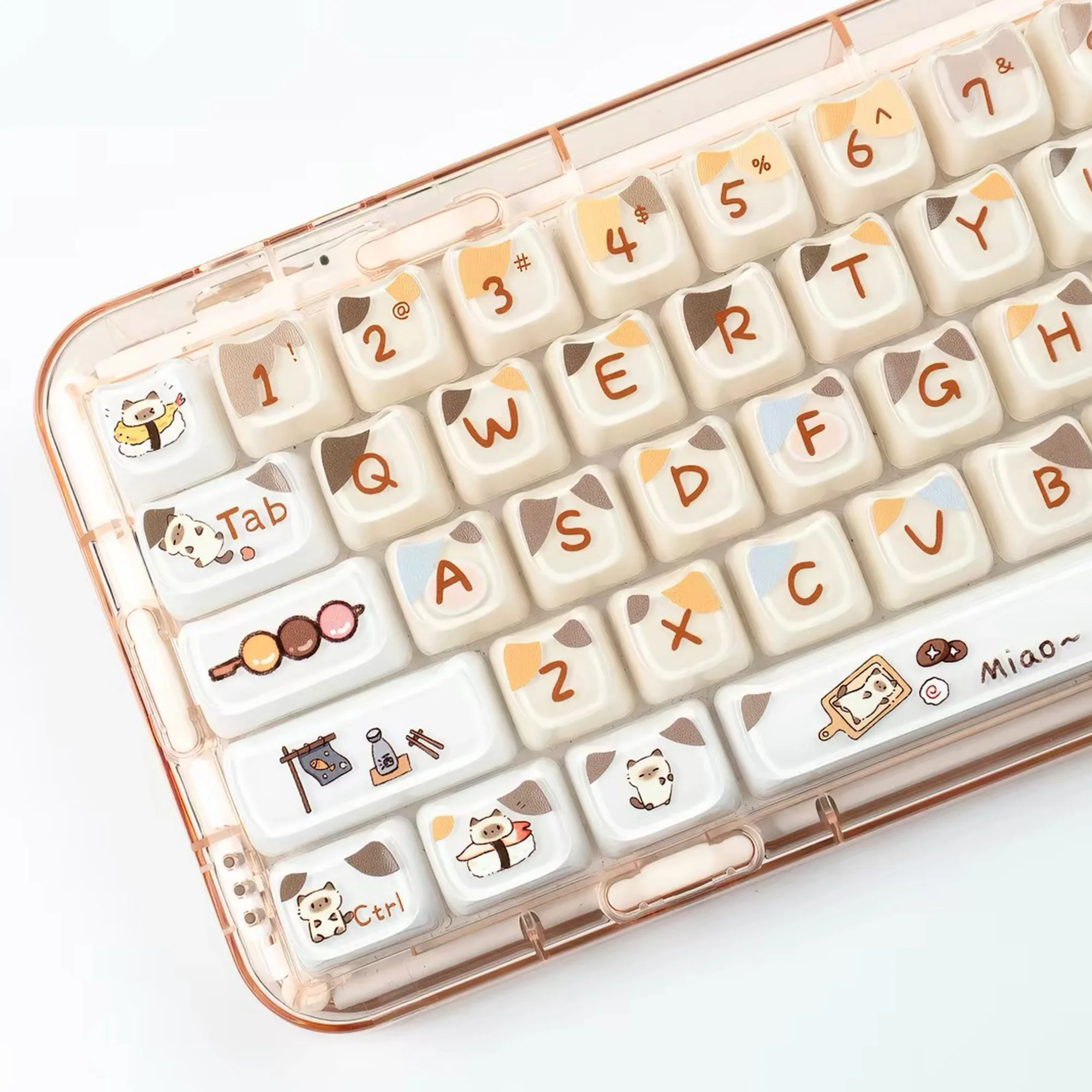 119 Keys Coffee Sushi Cat PC ABS Cute Crystal Jelly MAO Profile Top Print Keycaps for 61/68/87/104/108 MX Mechanical Keyboards