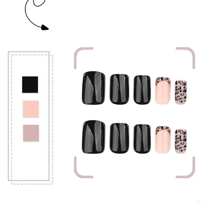 

24Pcs Square Tips Designs Fake Press On Artificial False