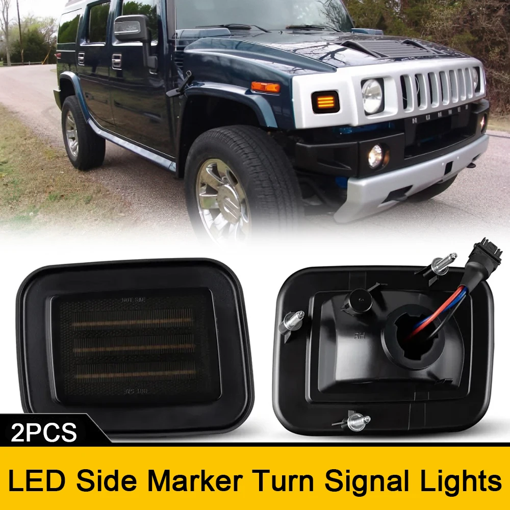 

2x Smoked Lens Front Side Marker LED Turn Signal Lights For Hummer H2 2003-2009 H2 SUT 2005-2009 OEM#15060529 White Amber DRL