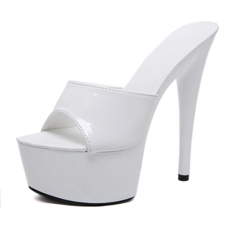 New Patent Leather Silppers Women 15CM Super High Heel Stiletto Sexy Platform Sandals Female Summer Slides Women Catwalk Shoes