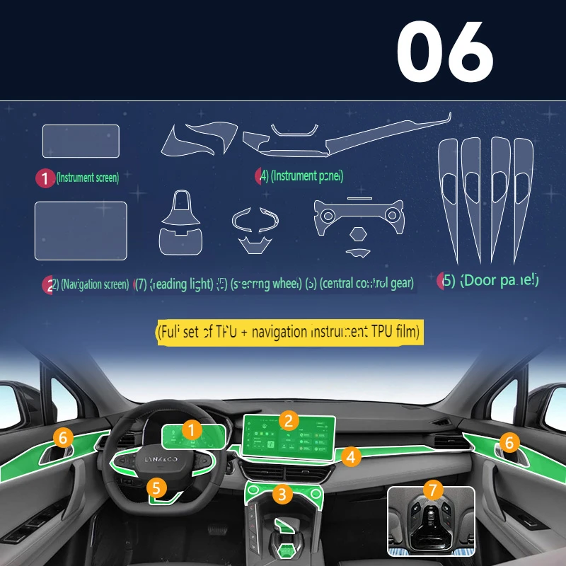 

Прозрачная пленка из ТПУ для LYNK & CO 06 EMP 06, наклейка для салона автомобиля, консоль, приборная панель, защитная пленка для экрана, аксессуары для декора