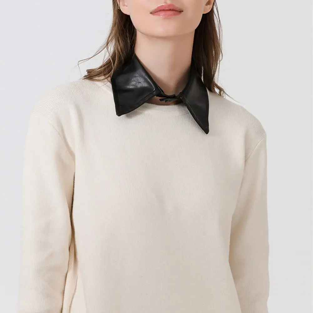 PU Fake Collar Vintage Detachable Shirt Collar for Women Blouse Sweater False Collar Lapel Top Neck Shoulder Wraps Tie 넥타이