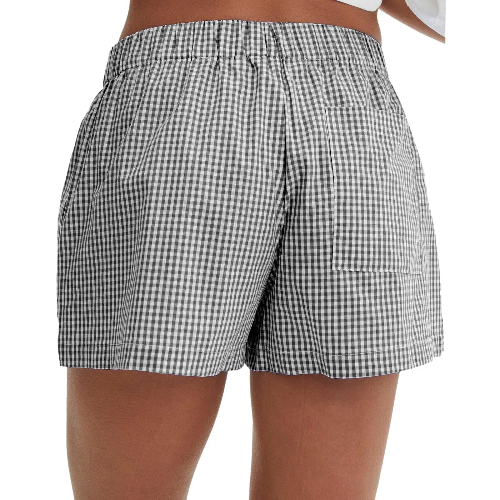 Women’s Plaids Shorts Casual Elastic Low Waist Button Front Lounge Shorts Streetwear Retro Soft Loose Flared Short Pants