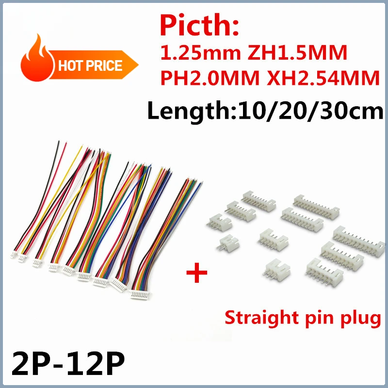 

10Sets JST XH2.54 XH ZH PH 1.25mm 1.5mm 2.0mm 2.54mm Wire cable Connector 2 3 4 5 6 7 8 9 10 12 PIN male and female plug Socket