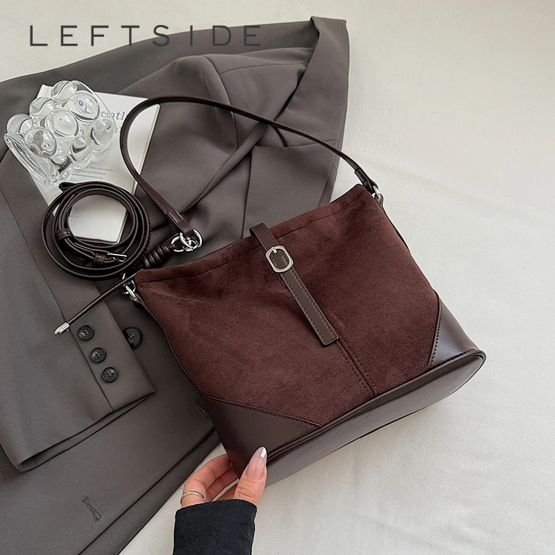

LEFTSIDE Luxury Faux Suede Small Underarm Bag 2025 Winter New Luxury Designer Shoulder Bag Women's Crossbody Handbags and Purses