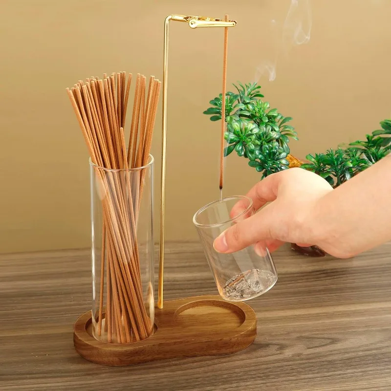 

Modern Minimalist Solid Wood Incense Burner Stick Holder Clip 8-shaped Glass Base Sandalwood Agarwood Tube Aromatherapy Decor