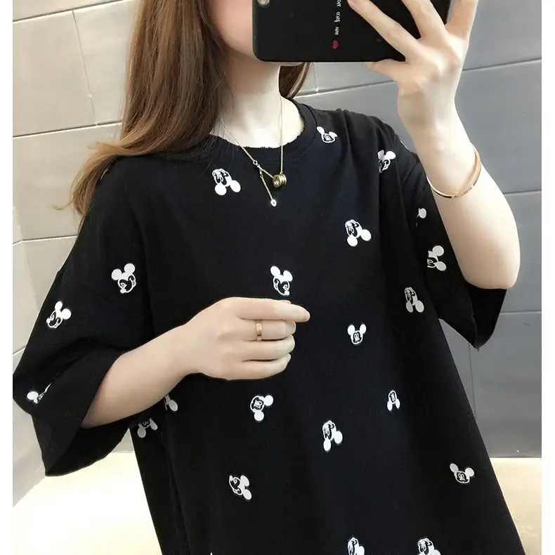 New Mickey cartoon White Short-Sleeved T-shirt Womens Summer New Korean Style Loose Half-Sleeve Top Ins Fashion T shirts Tops