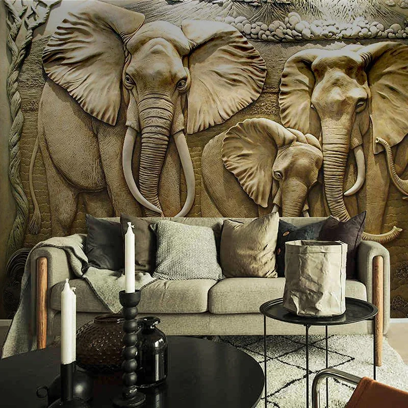 Custom 3D Wall Murals Wallpaper 3D Stereo Embossed Elephant Background Wall Mural Living Room Sofa TV Backdrop Photo Wallpaper